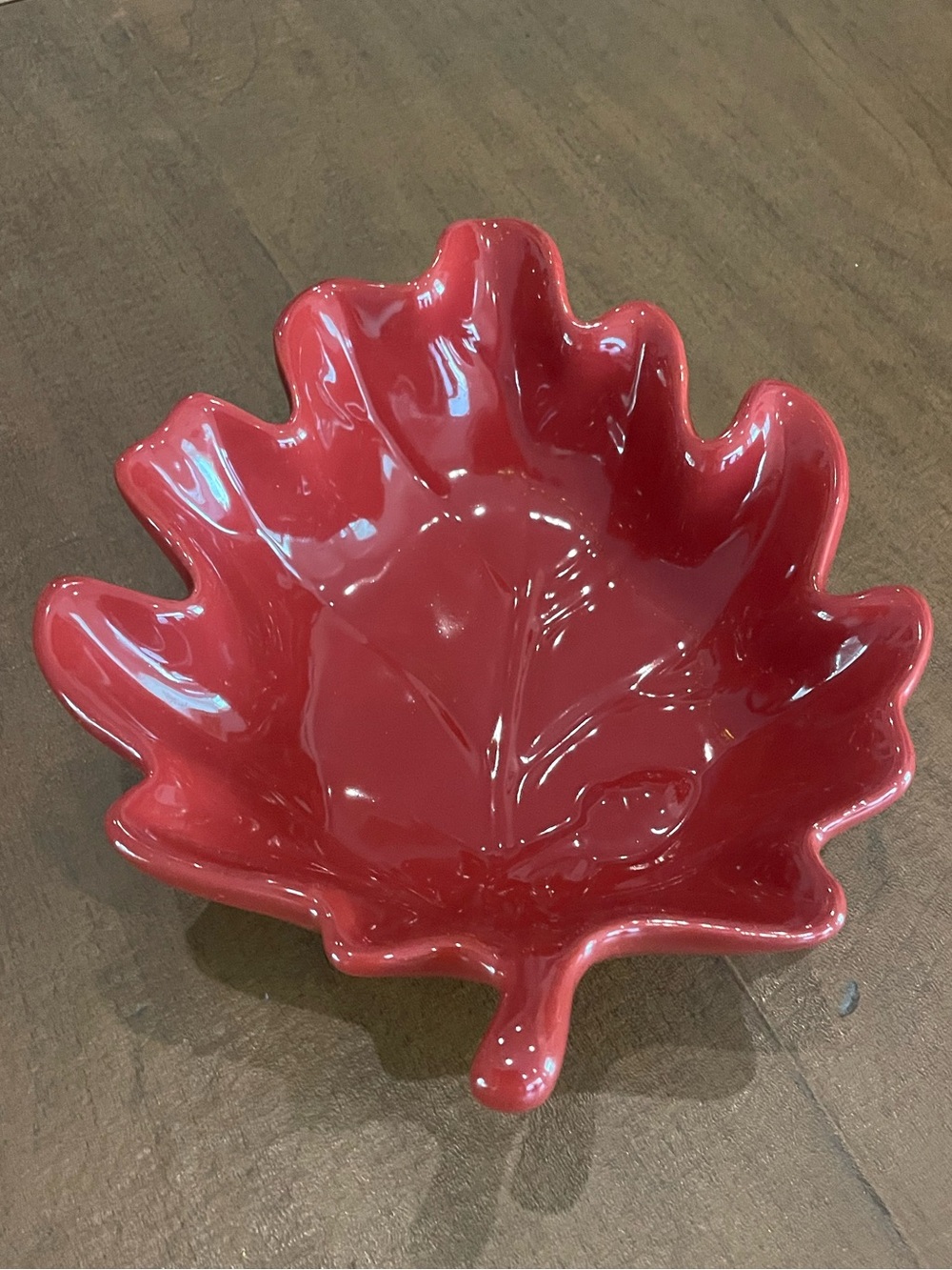 Pier 1 Imports Red Ceramic Leaf Bowl Fall Candy Dish Stoneware